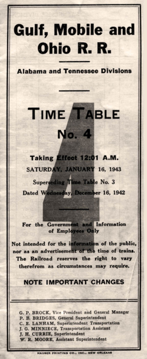 Gulf Time Table 1970 Mobile & Ohio Railroad
